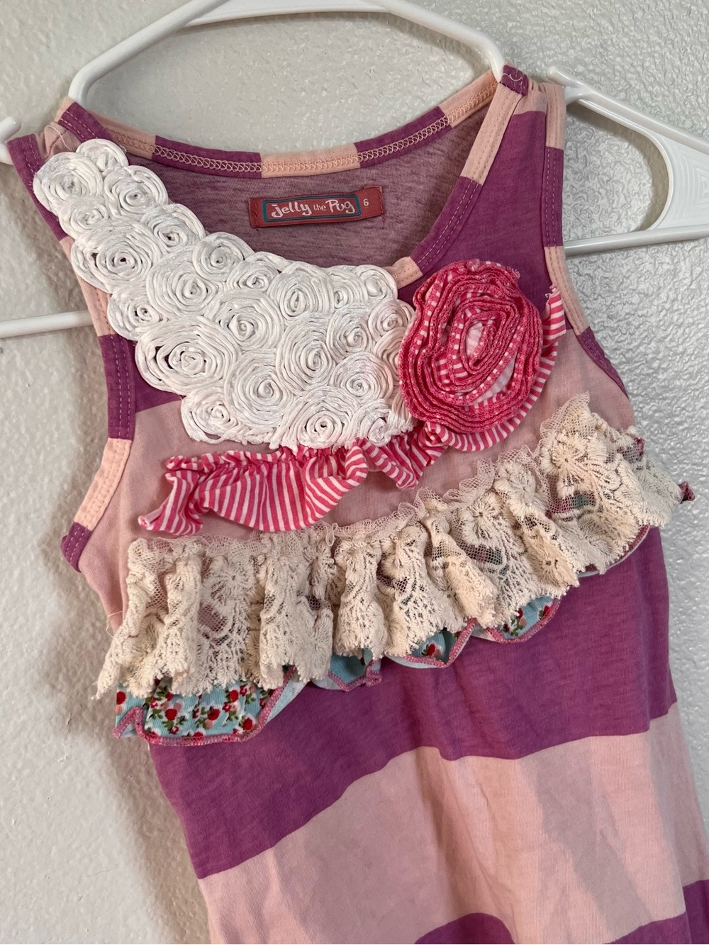 Jelly the Pug Girls' Purple & Pink Ruffle Tank Top Size 6
